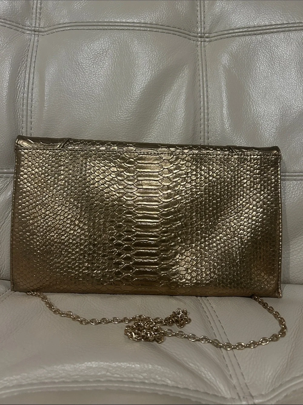 Studio Gold Snakeskin Embossed Envelope Clutch